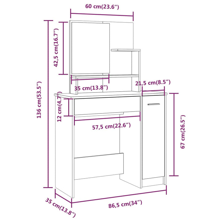 Set Măsuță De Toaletă, , 86,5X35X136 Cm