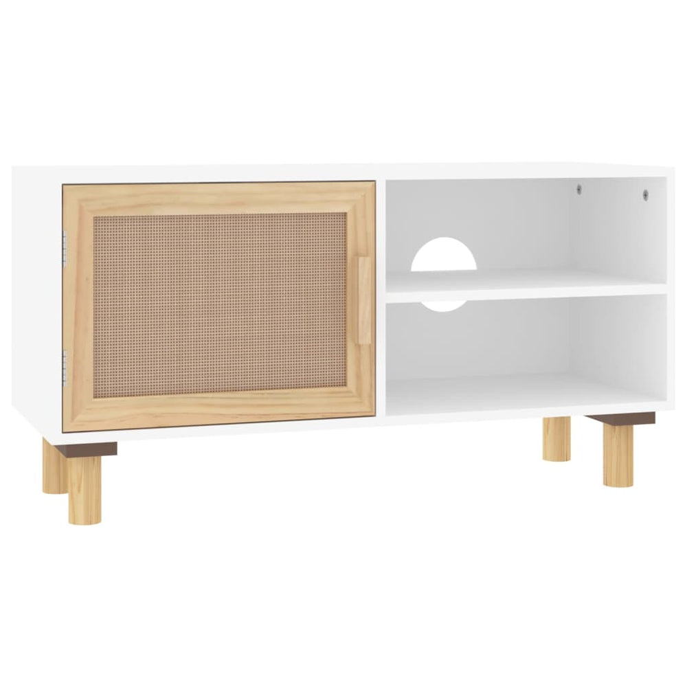 Comodă Tv, , 80X30X40 Cm, Lemn Masiv Pin Și Ratan Natural