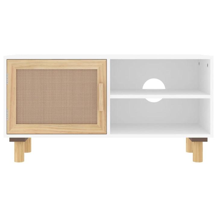 Comodă Tv, , 80X30X40 Cm, Lemn Masiv Pin Și Ratan Natural