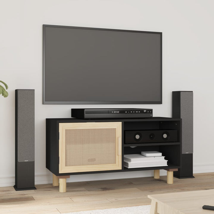 Comodă Tv, , 80X30X40 Cm, Lemn Masiv Pin Și Ratan Natural
