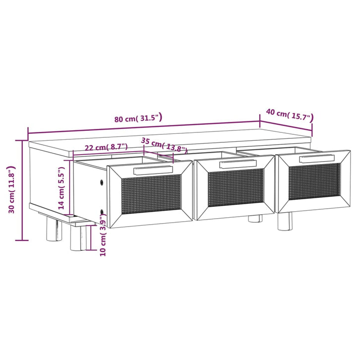 Măsuță De Cafea 80X40X30 Cm Lemn Prelucrat&Lemn Masiv Pin