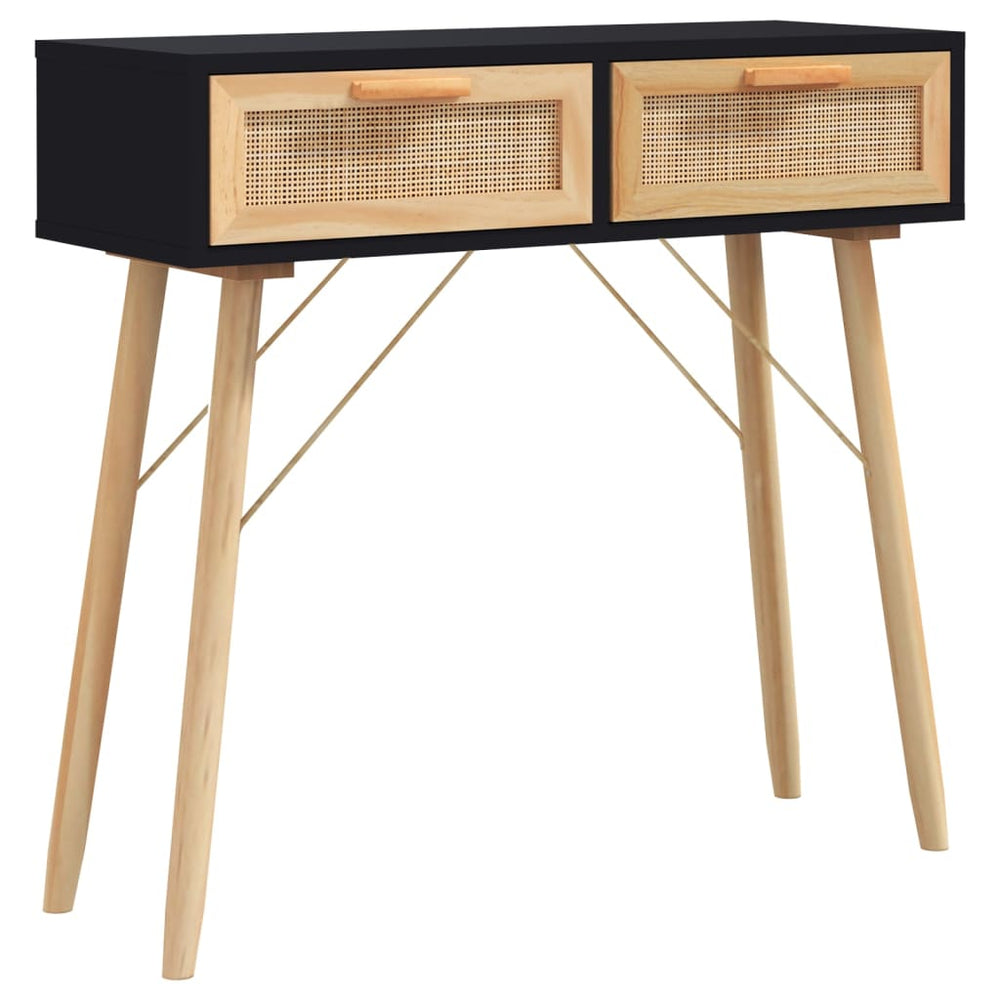 Masă Consolă 80X30X75 Cm Lemn Masiv Pin Și Ratan Natural
