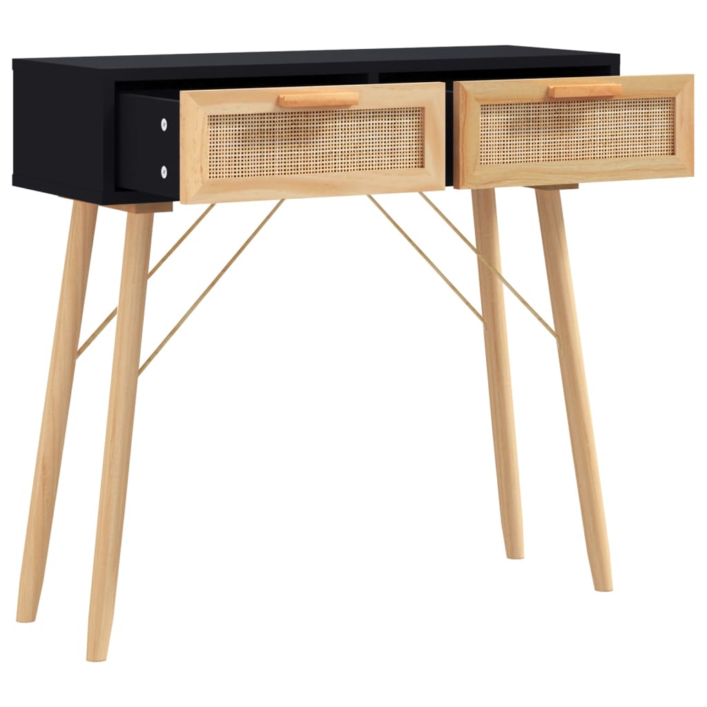 Masă Consolă 80X30X75 Cm Lemn Masiv Pin Și Ratan Natural