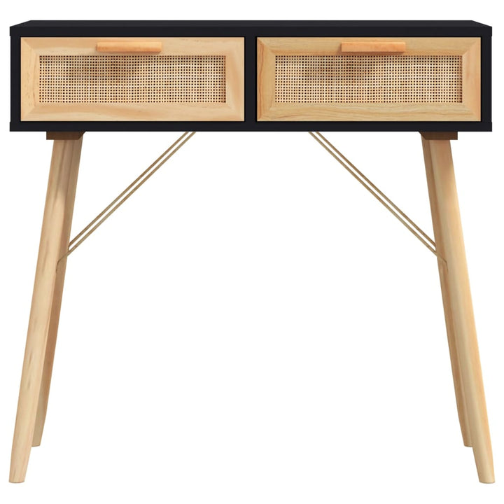 Masă Consolă 80X30X75 Cm Lemn Masiv Pin Și Ratan Natural