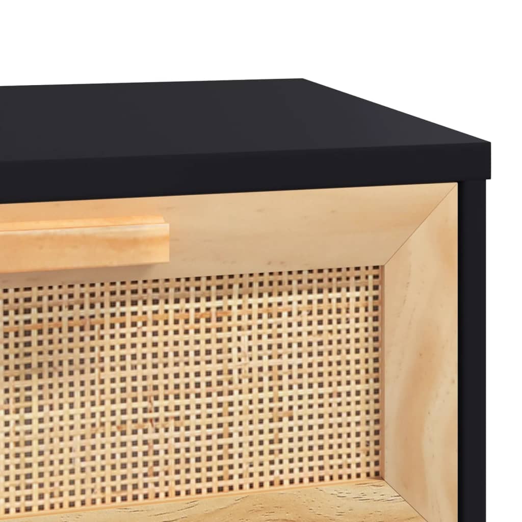 Masă Consolă 80X30X75 Cm Lemn Masiv Pin Și Ratan Natural