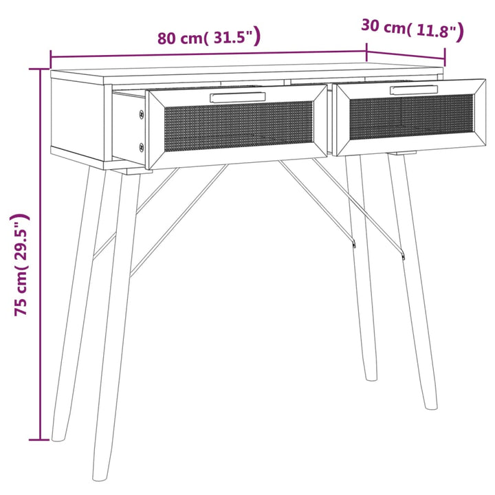 Masă Consolă 80X30X75 Cm Lemn Masiv Pin Și Ratan Natural