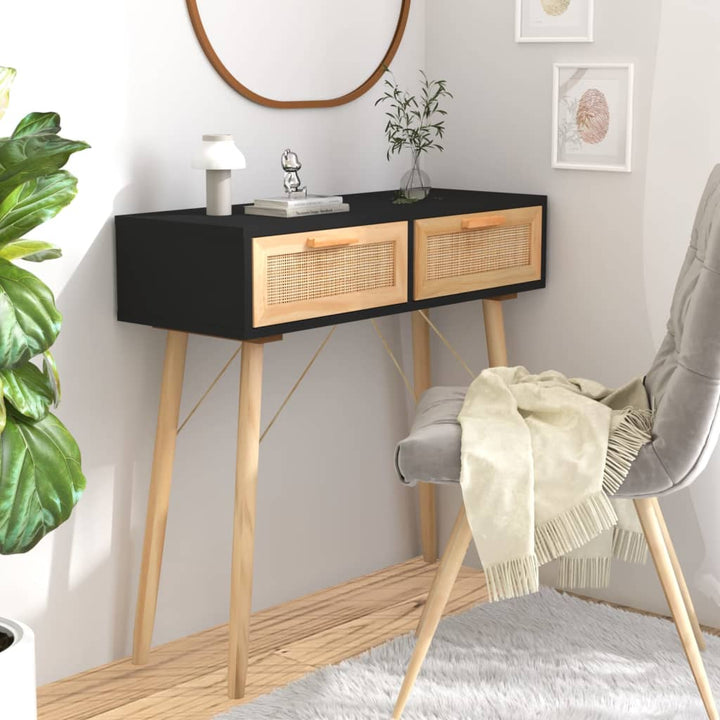 Masă Consolă 80X30X75 Cm Lemn Masiv Pin Și Ratan Natural