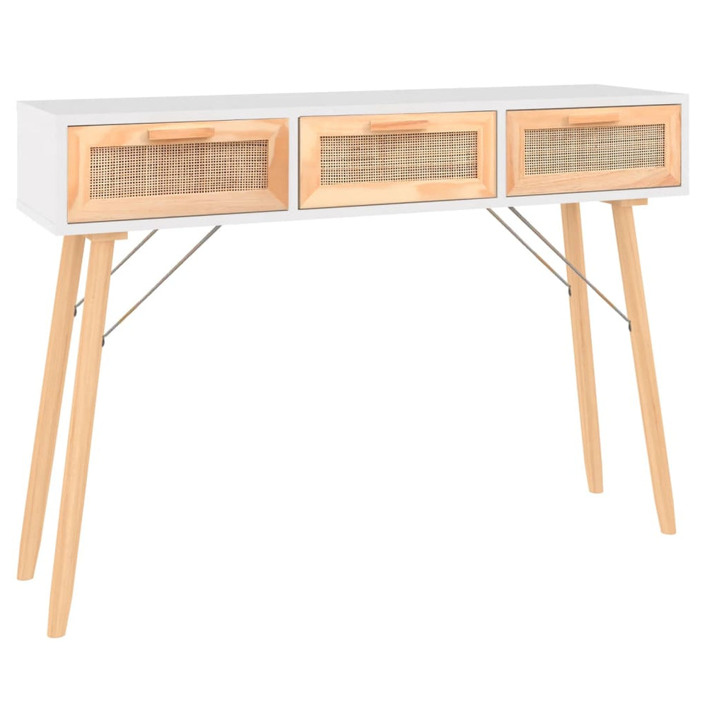 Masă Consolă 105X30X75 Cm Lemn Masiv Pin Și Ratan Natural