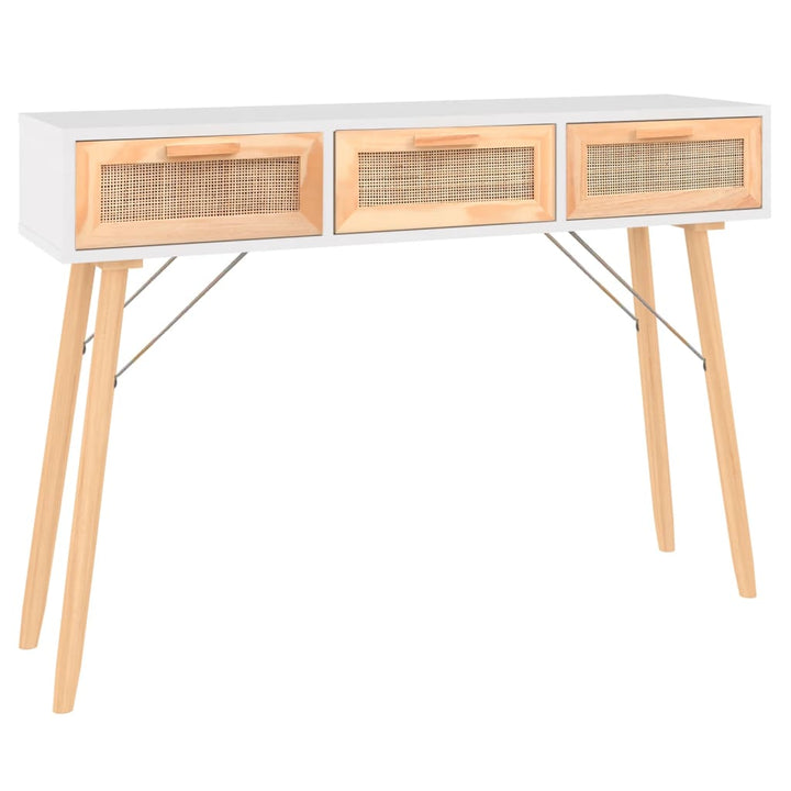 Masă Consolă 105X30X75 Cm Lemn Masiv Pin Și Ratan Natural