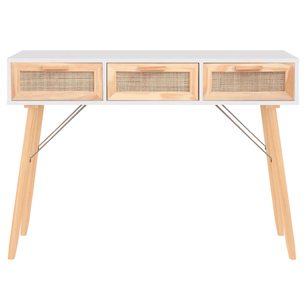 Masă Consolă 105X30X75 Cm Lemn Masiv Pin Și Ratan Natural