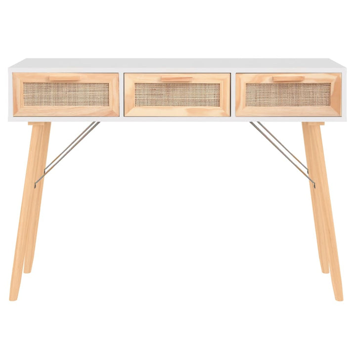 Masă Consolă 105X30X75 Cm Lemn Masiv Pin Și Ratan Natural
