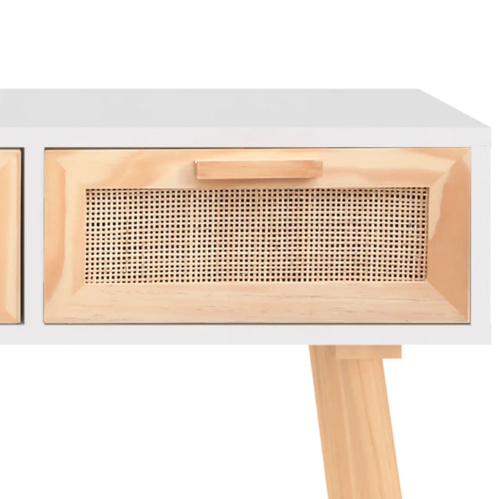 Masă Consolă 105X30X75 Cm Lemn Masiv Pin Și Ratan Natural