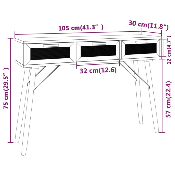 Masă Consolă 105X30X75 Cm Lemn Masiv Pin Și Ratan Natural
