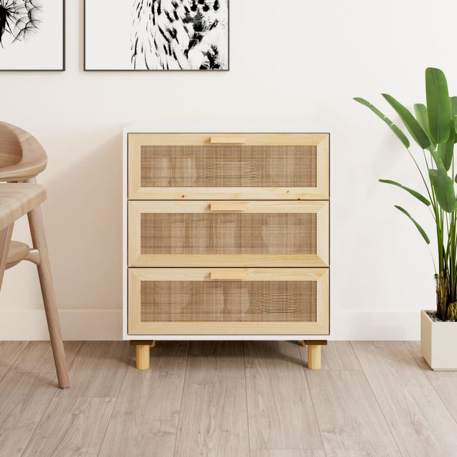 Servantă, , 60X30X70 Cm, Lemn Masiv Pin Și Ratan Natural