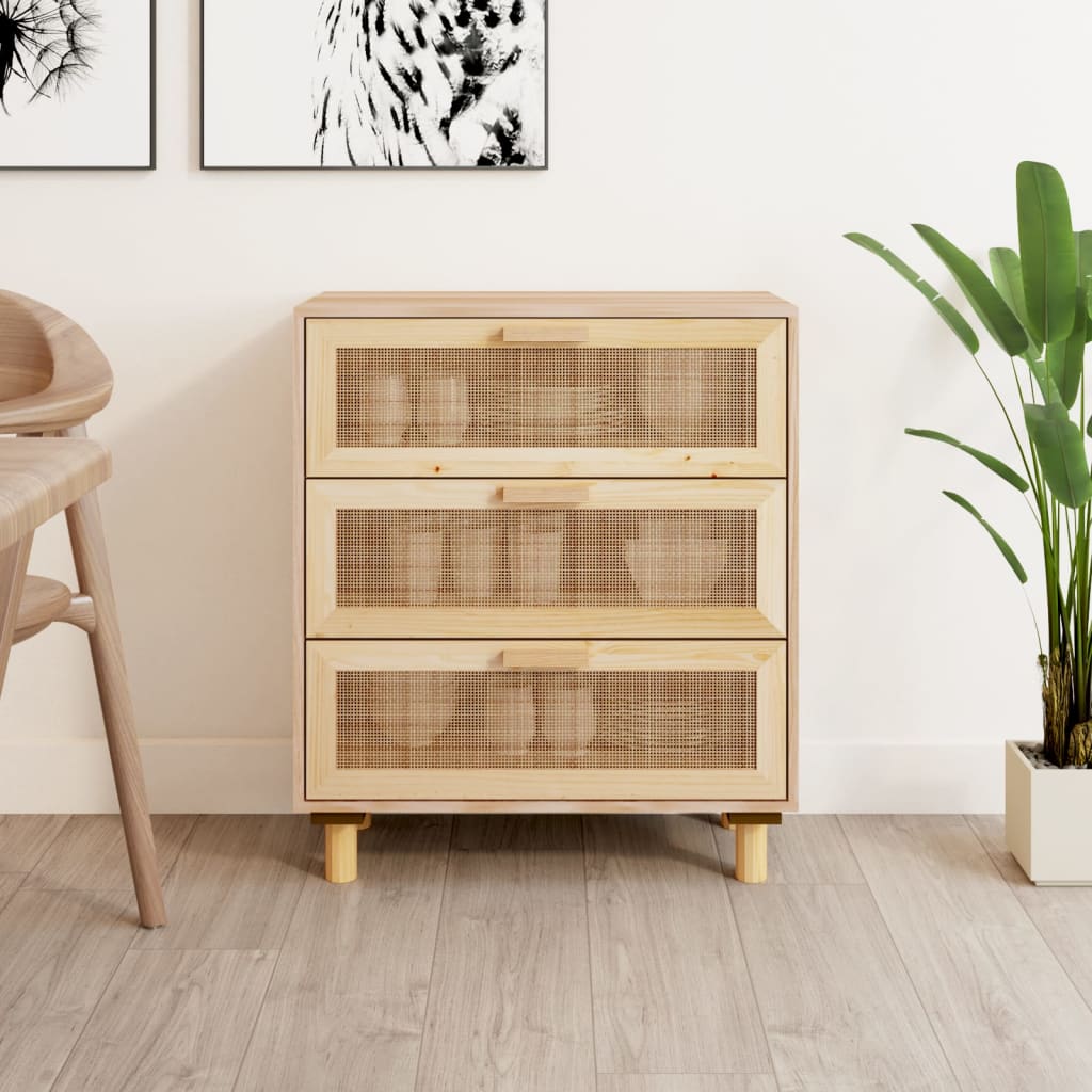 Servantă, , 60X30X70 Cm, Lemn Masiv Pin Și Ratan Natural