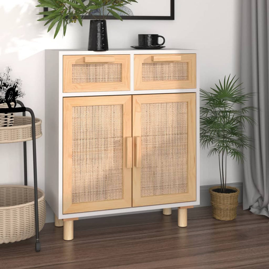 Servantă, , 60X30X75 Cm, Lemn Masiv Pin Și Ratan Natural