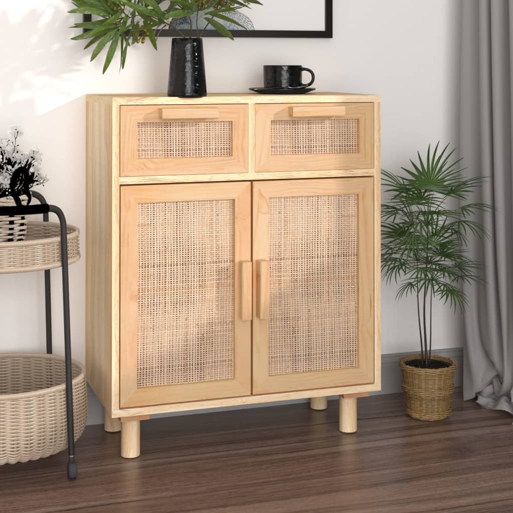 Servantă, , 60X30X75 Cm, Lemn Masiv Pin Și Ratan Natural