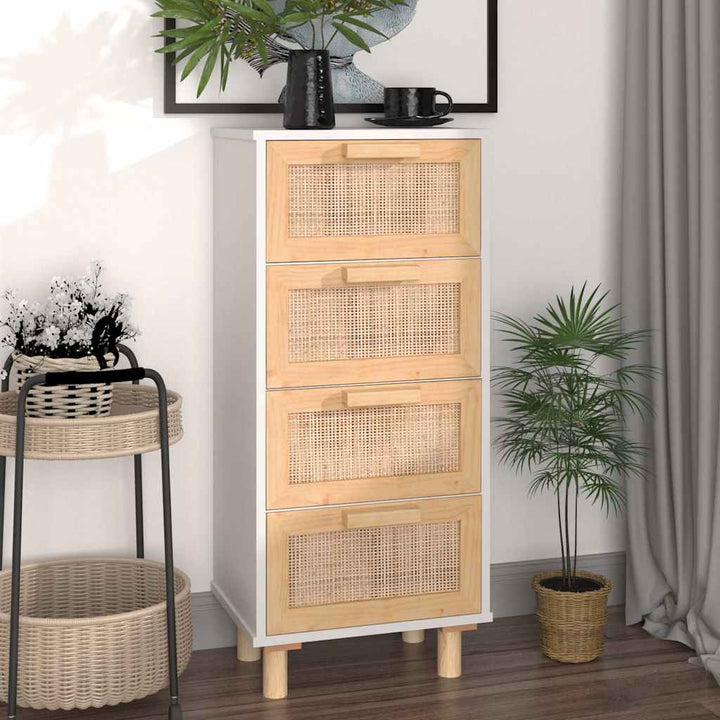 Servantă, , 40X30X90 Cm, Lemn Masiv Pin Și Ratan Natural
