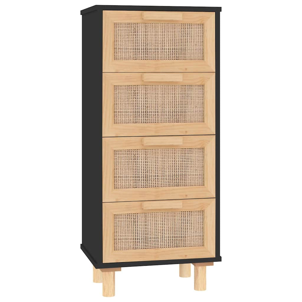 Servantă, , 40X30X90 Cm, Lemn Masiv Pin Și Ratan Natural