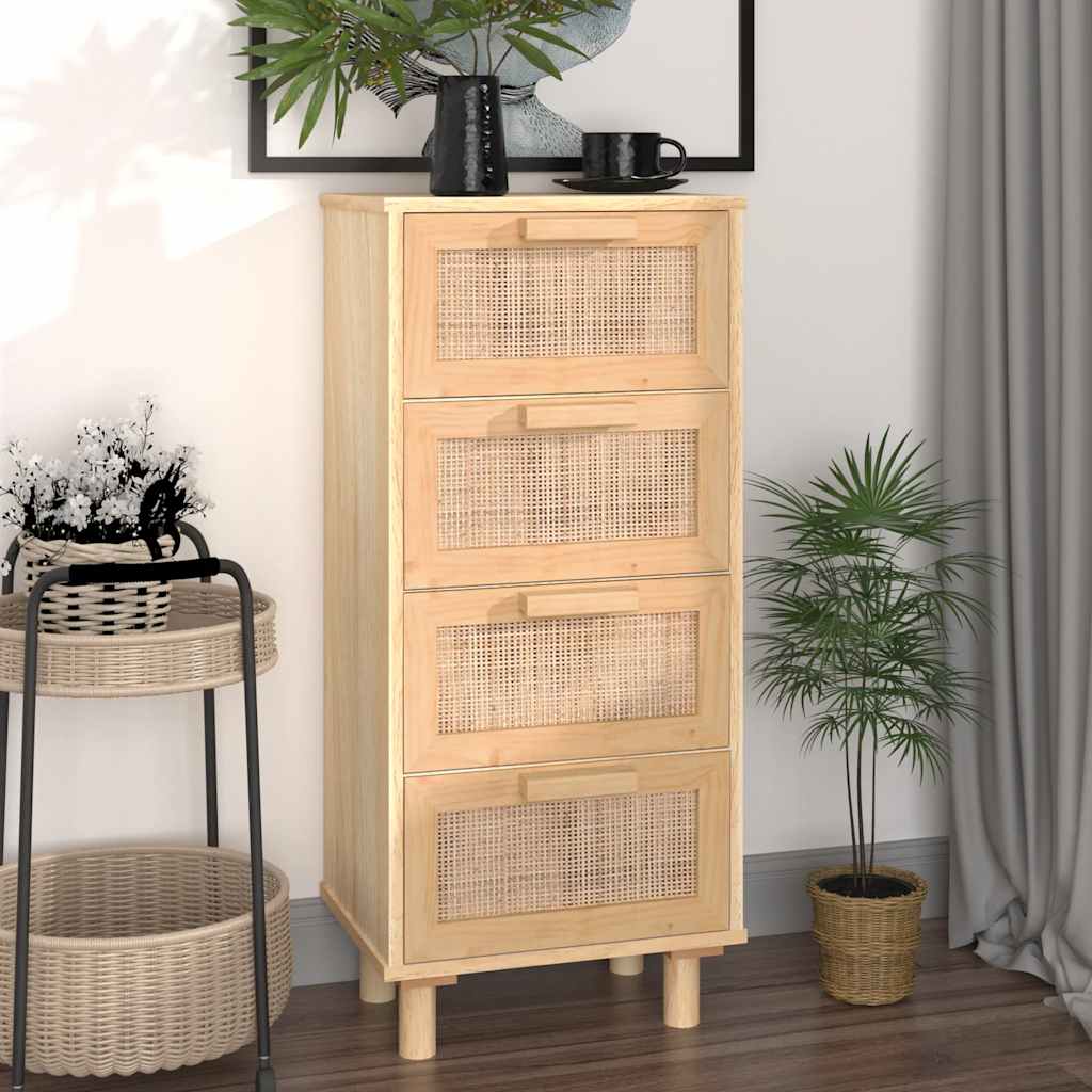 Servantă, , 40X30X90 Cm, Lemn Masiv Pin Și Ratan Natural