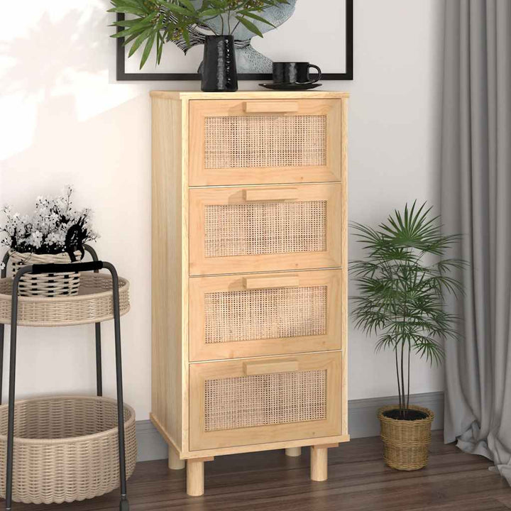 Servantă, , 40X30X90 Cm, Lemn Masiv Pin Și Ratan Natural