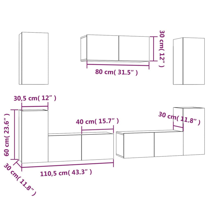 Set Dulap Tv, 7 Piese, , Lemn Prelucrat