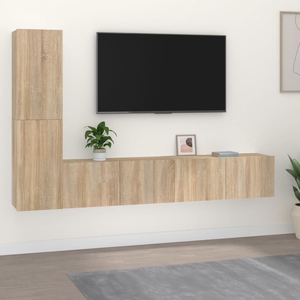 Set Dulap Tv, 4 Piese, , Lemn Prelucrat