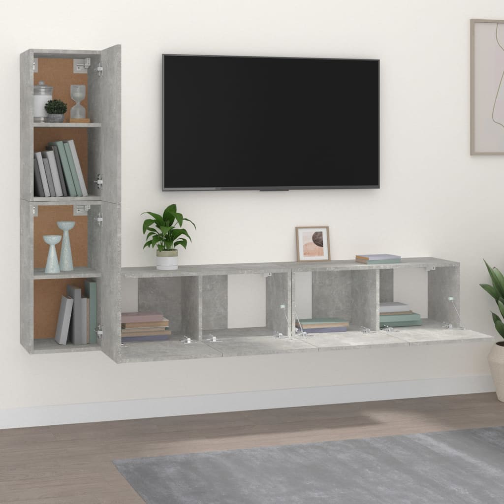 Set Dulap Tv, 4 Piese, , Lemn Prelucrat