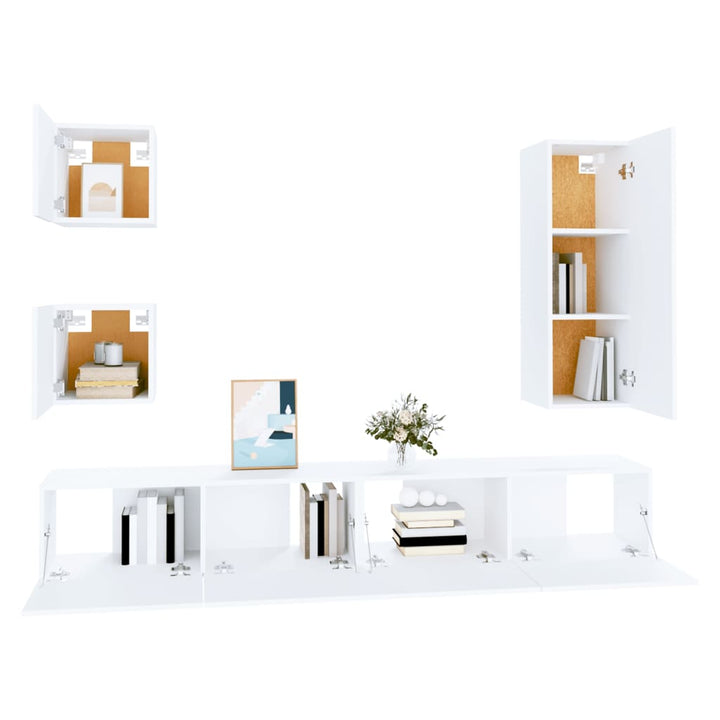 Set Dulap Tv, 5 Piese, Alb, Lemn Prelucrat