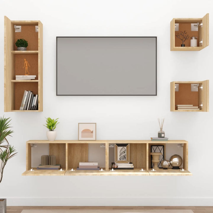 Set Dulap Tv, 5 Piese, Stejar Sonoma, Lemn Prelucrat