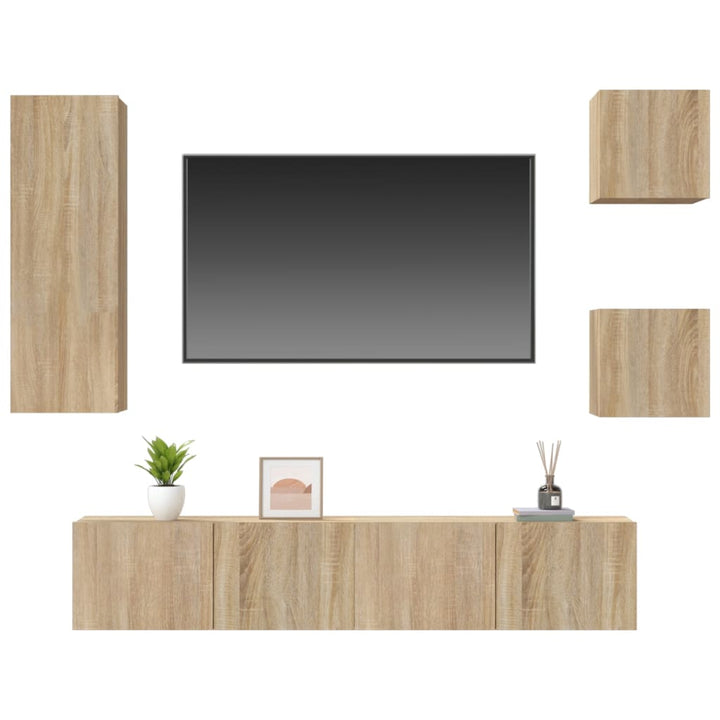 Set Dulap Tv, 5 Piese, Stejar Sonoma, Lemn Prelucrat