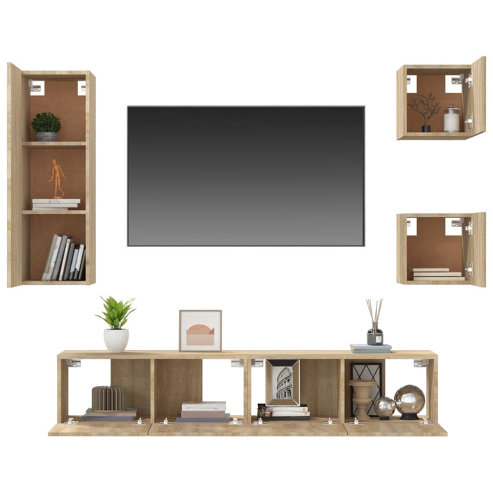 Set Dulap Tv, 5 Piese, Stejar Sonoma, Lemn Prelucrat