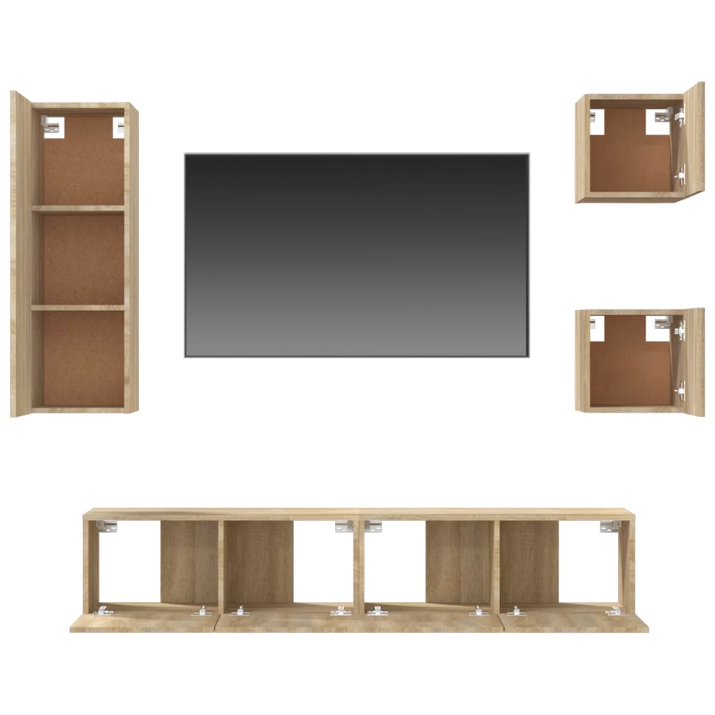 Set Dulap Tv, 5 Piese, Stejar Sonoma, Lemn Prelucrat