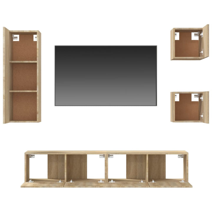 Set Dulap Tv, 5 Piese, Stejar Sonoma, Lemn Prelucrat