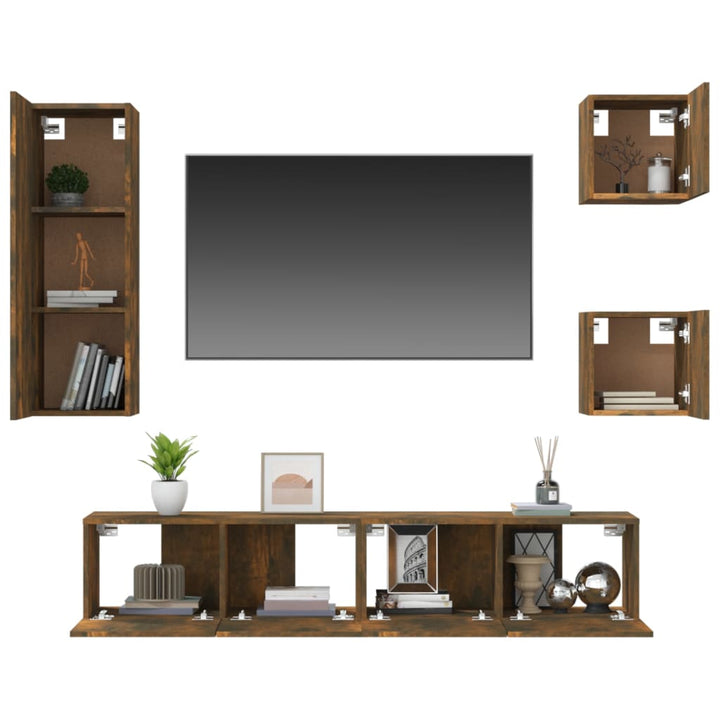 Set Dulapuri Tv, 5 Piese, Stejar Fumuriu, Lemn Prelucrat