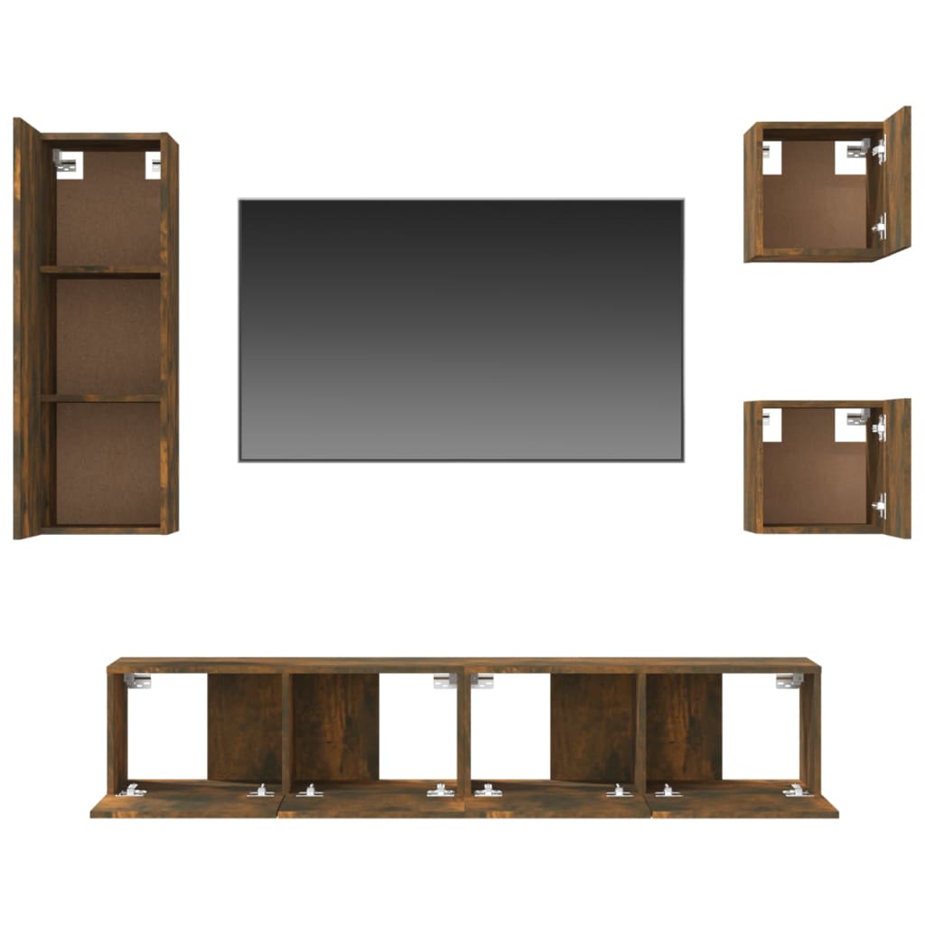 Set Dulapuri Tv, 5 Piese, Stejar Fumuriu, Lemn Prelucrat
