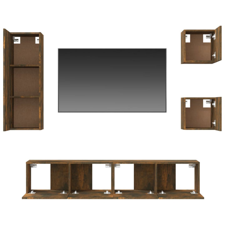 Set Dulapuri Tv, 5 Piese, Stejar Fumuriu, Lemn Prelucrat