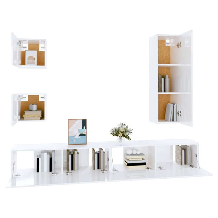 Set Dulap Tv, 5 Piese, Alb, Lemn Prelucrat