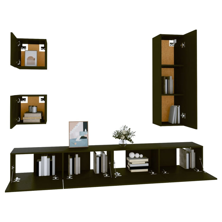 Set Dulap Tv, 5 Piese, Negru, Lemn Prelucrat