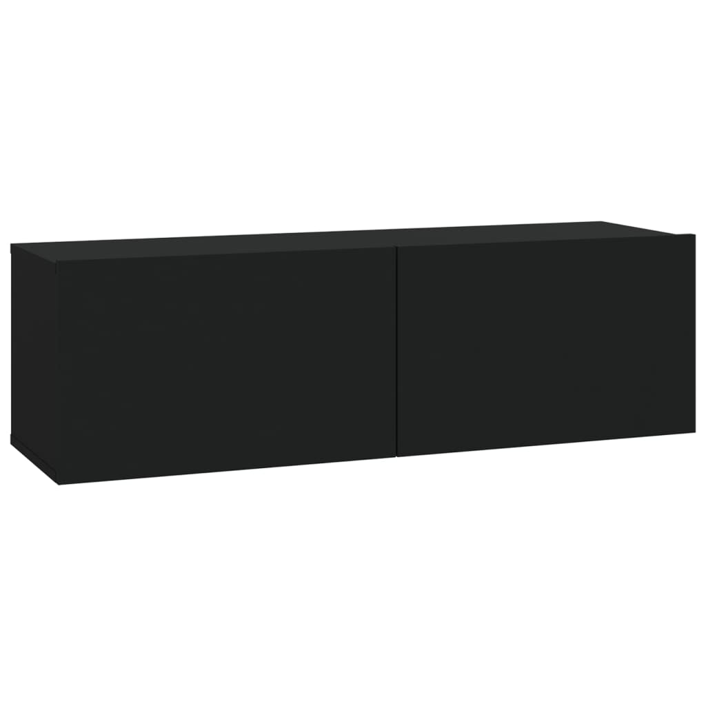 Set Dulap Tv, 5 Piese, Negru, Lemn Prelucrat