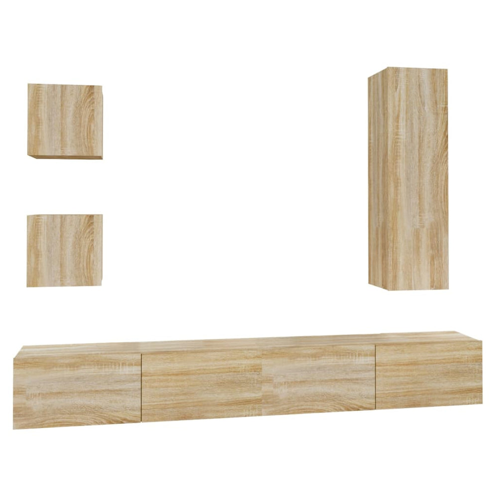 Set Dulap Tv, 5 Piese, Stejar Sonoma, Lemn Prelucrat