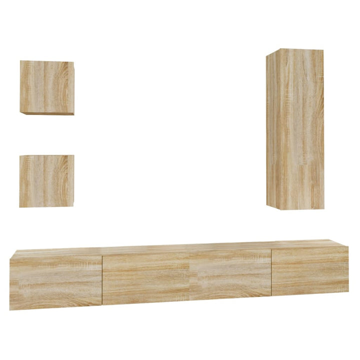 Set Dulap Tv, 5 Piese, Stejar Sonoma, Lemn Prelucrat