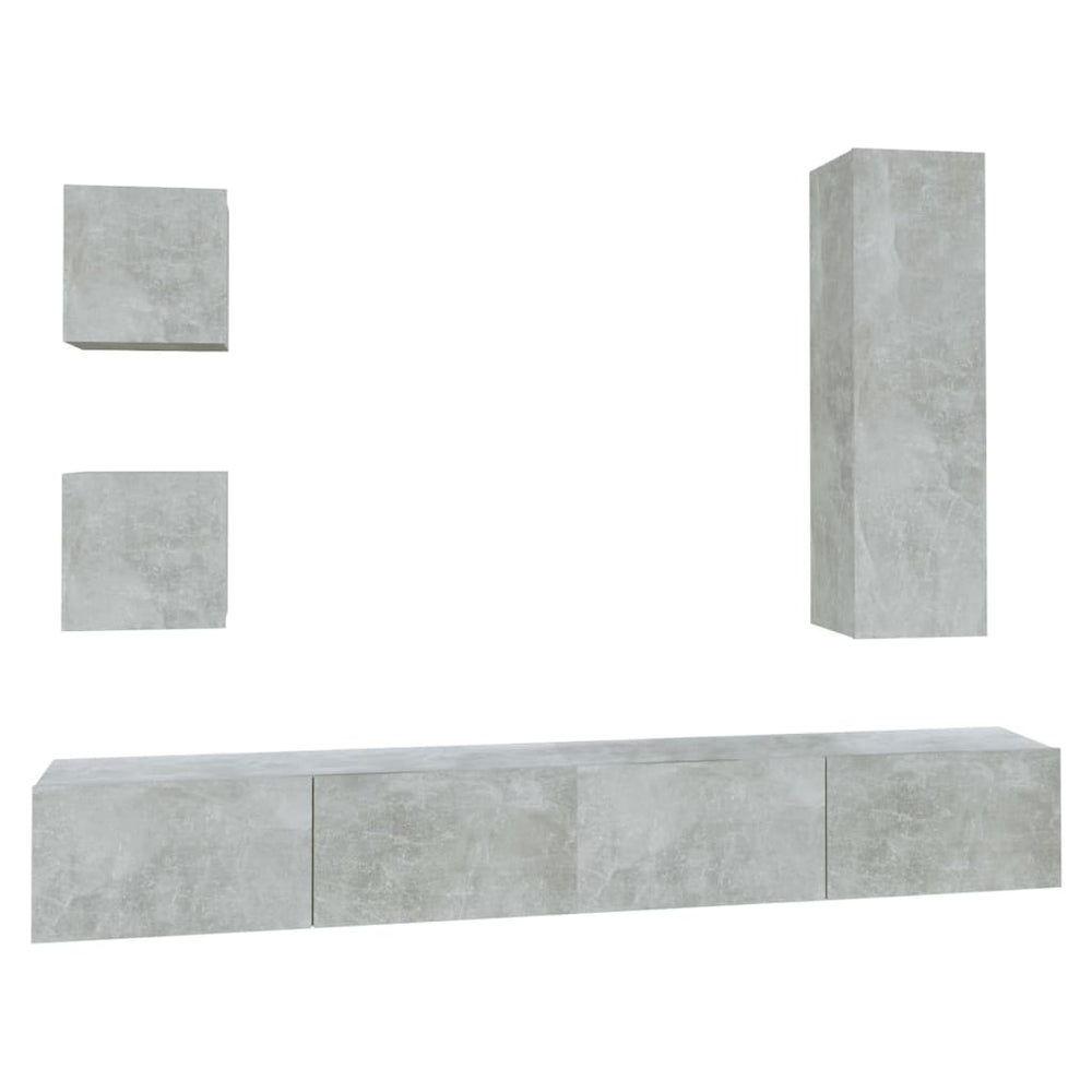 Set Dulap Tv, 5 Piese, Gri Beton, Lemn Prelucrat