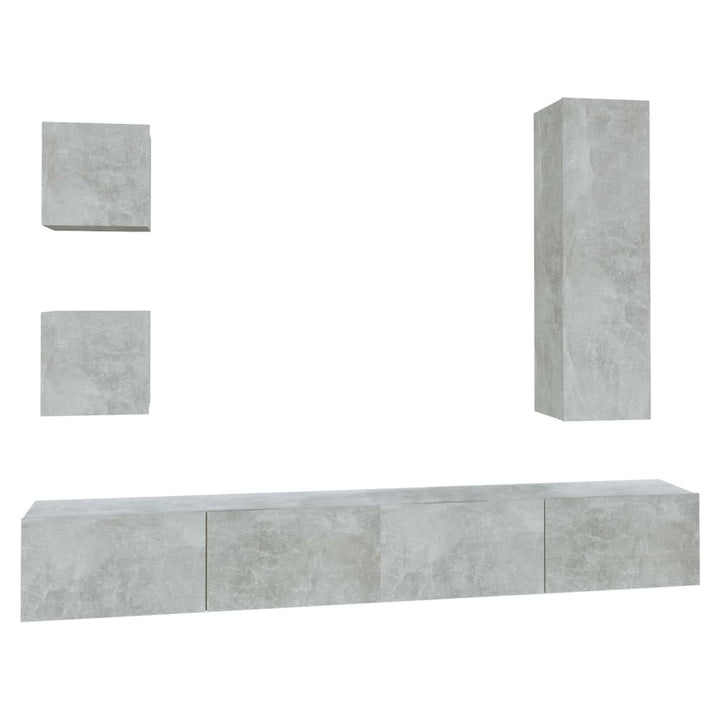 Set Dulap Tv, 5 Piese, Gri Beton, Lemn Prelucrat