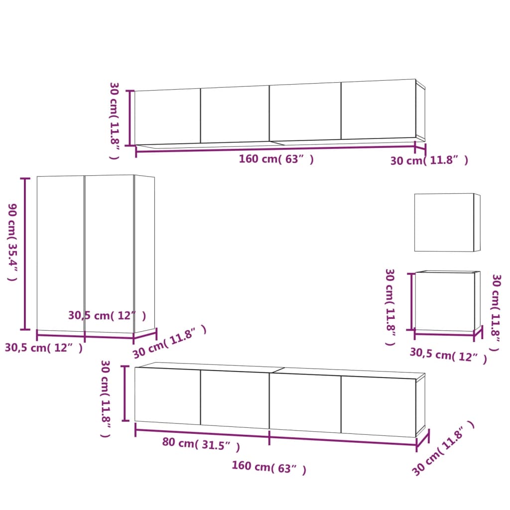 Set Dulap Tv, 8 Piese, , Lemn Prelucrat