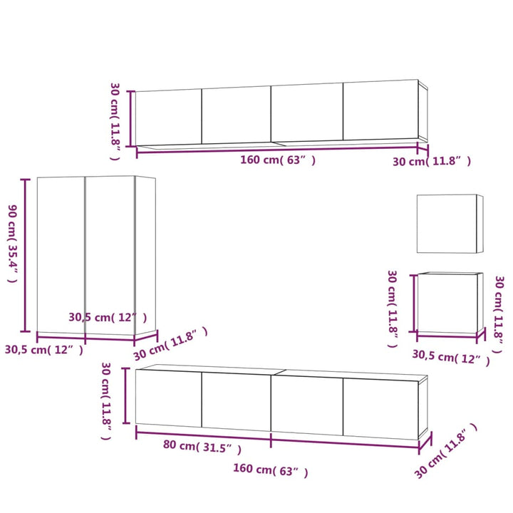 Set Dulap Tv, 8 Piese, , Lemn Prelucrat