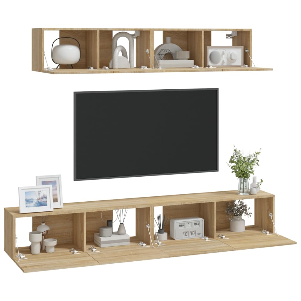 Set Dulap Tv, 4 Piese, , Lemn Prelucrat