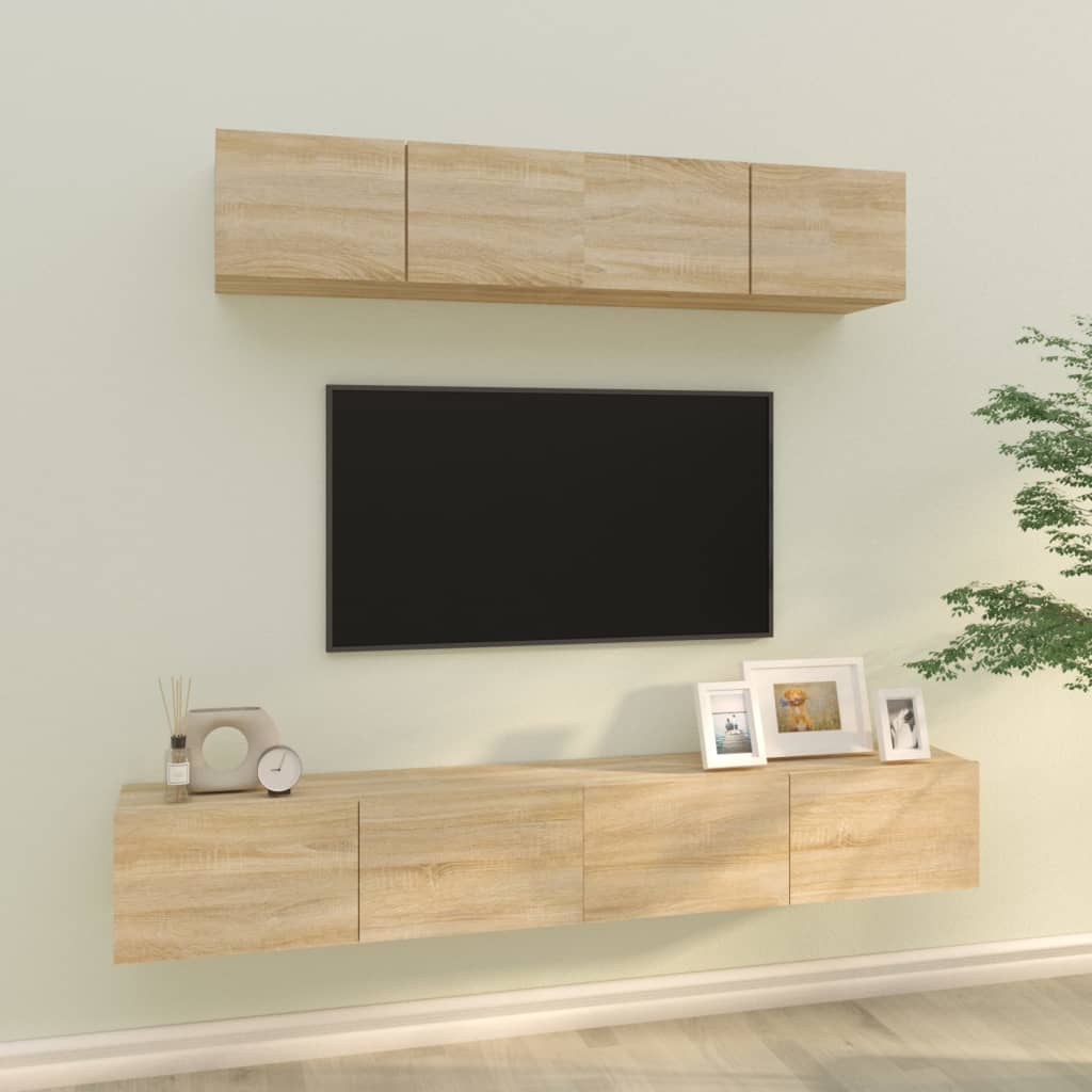 Set Dulap Tv, 4 Piese, , Lemn Prelucrat