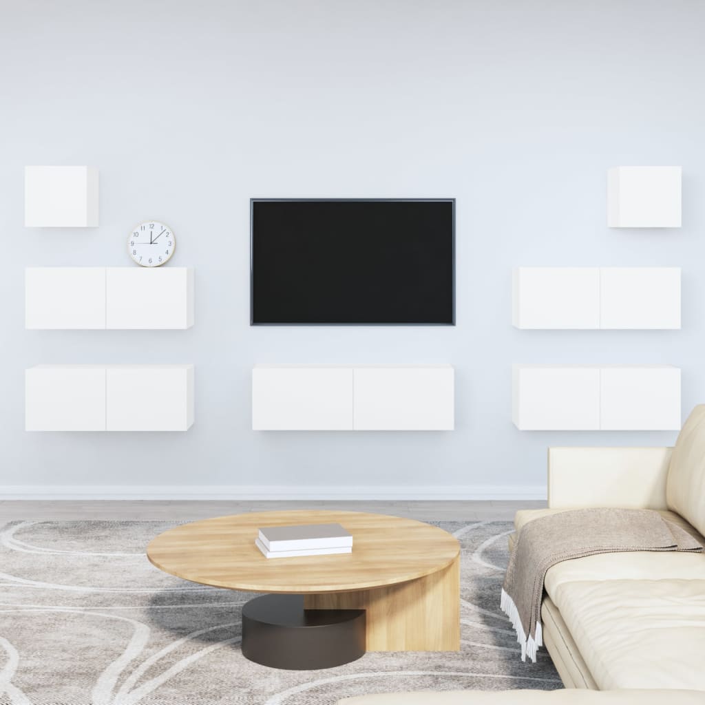 Set Comode Tv, 7 Piese, Stejar Maro, Lemn Compozit