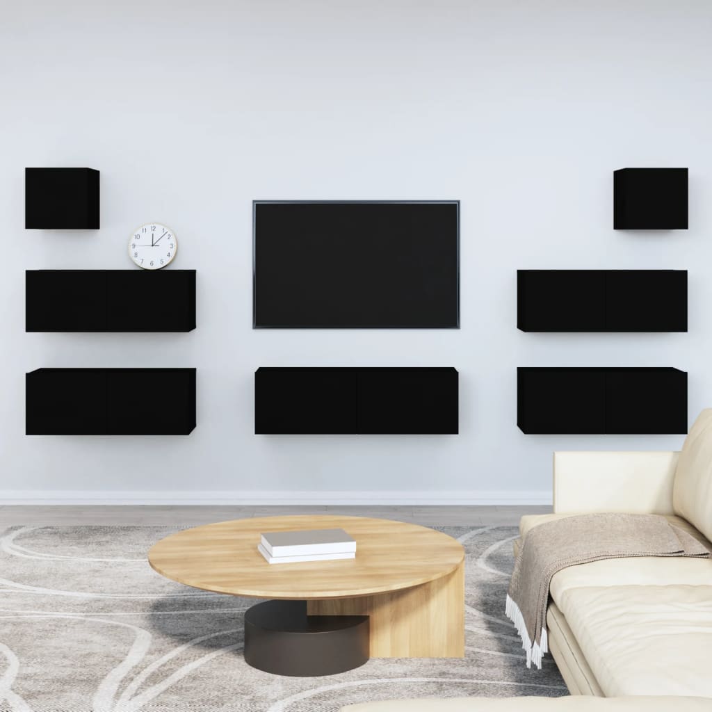 Set Comode Tv, 7 Piese, Stejar Maro, Lemn Compozit
